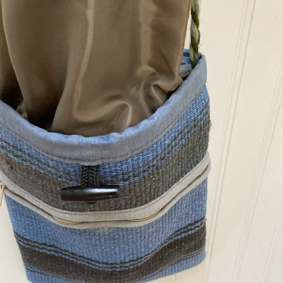 Southwest BoHo Blue Gray Saddle Blanket Lined Crossbody Handbag Small Tote - Picture 8 of 12